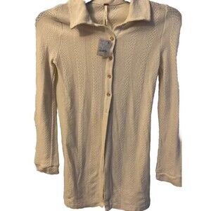 FREE PEOPLE IVORY Duster Cardigan Long Sleeve button Close Size S woman's chic